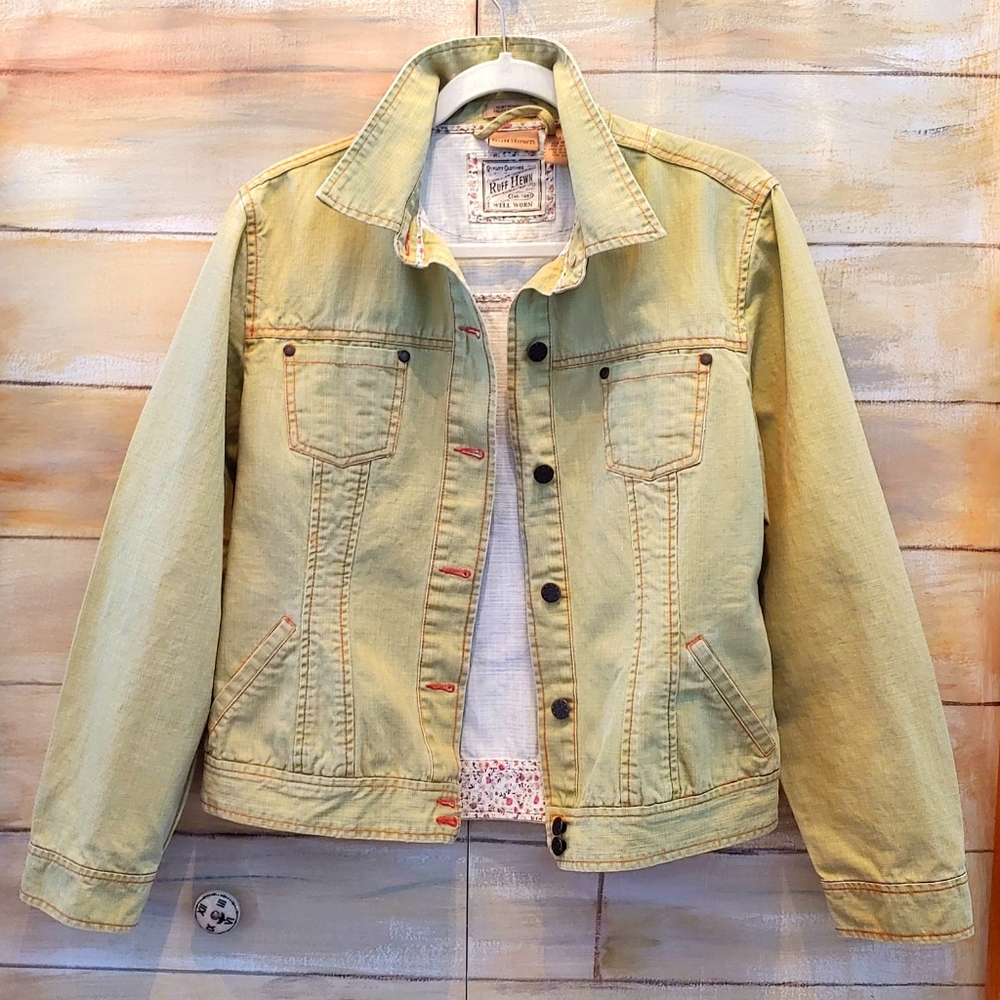 Ruff Hewn women's long sleeve casual jean jacket coats light mint green large